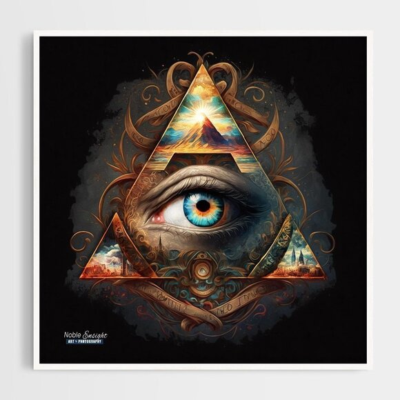 All Seeing Eye Pyramid Fantasy Wall Art Watercolor‎ Oil Painting Print - Picture 1 of 4